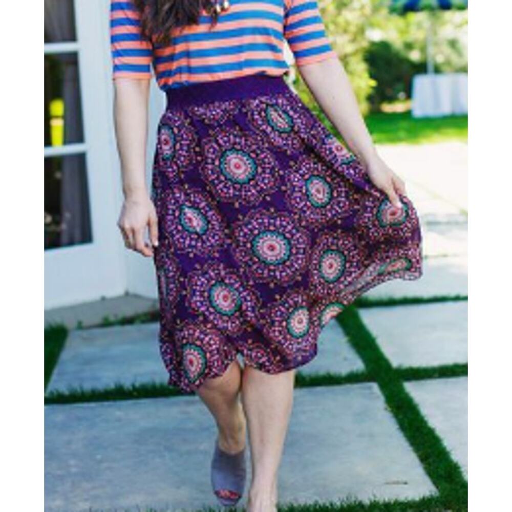 LuLaRoe Lola Skirt Large Purple Boho Midi Festival Whimsigoth Lagenlook Aztec